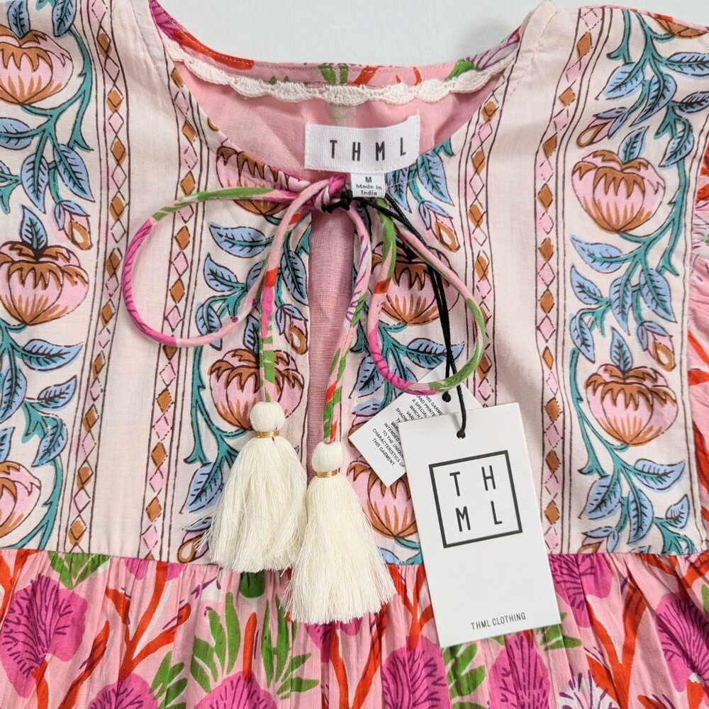 NWT THML Pink Floral Boho Peasant Top Medium - Picture 3 of 14